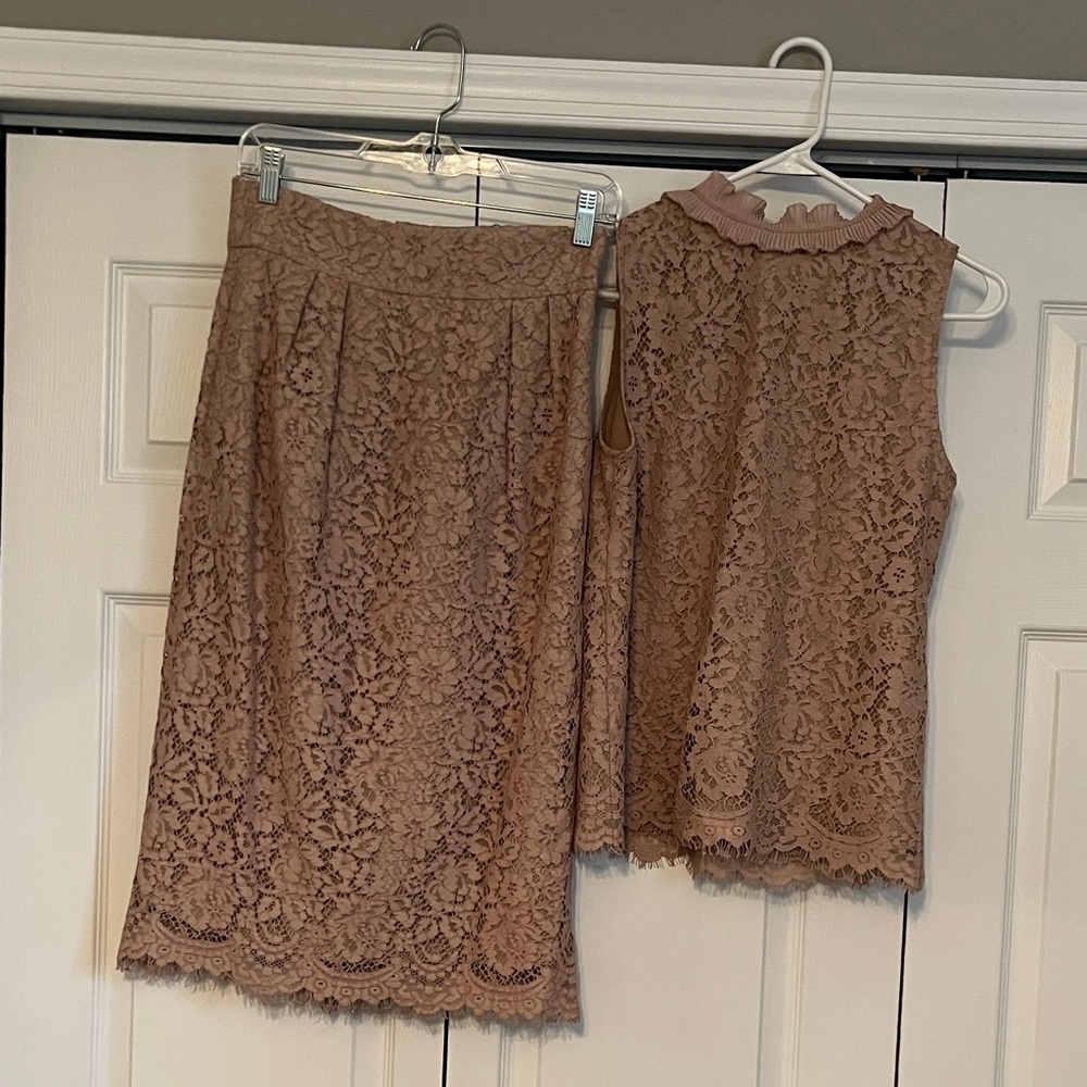 J. Crew Elegant Lace Skirt Set in Brown